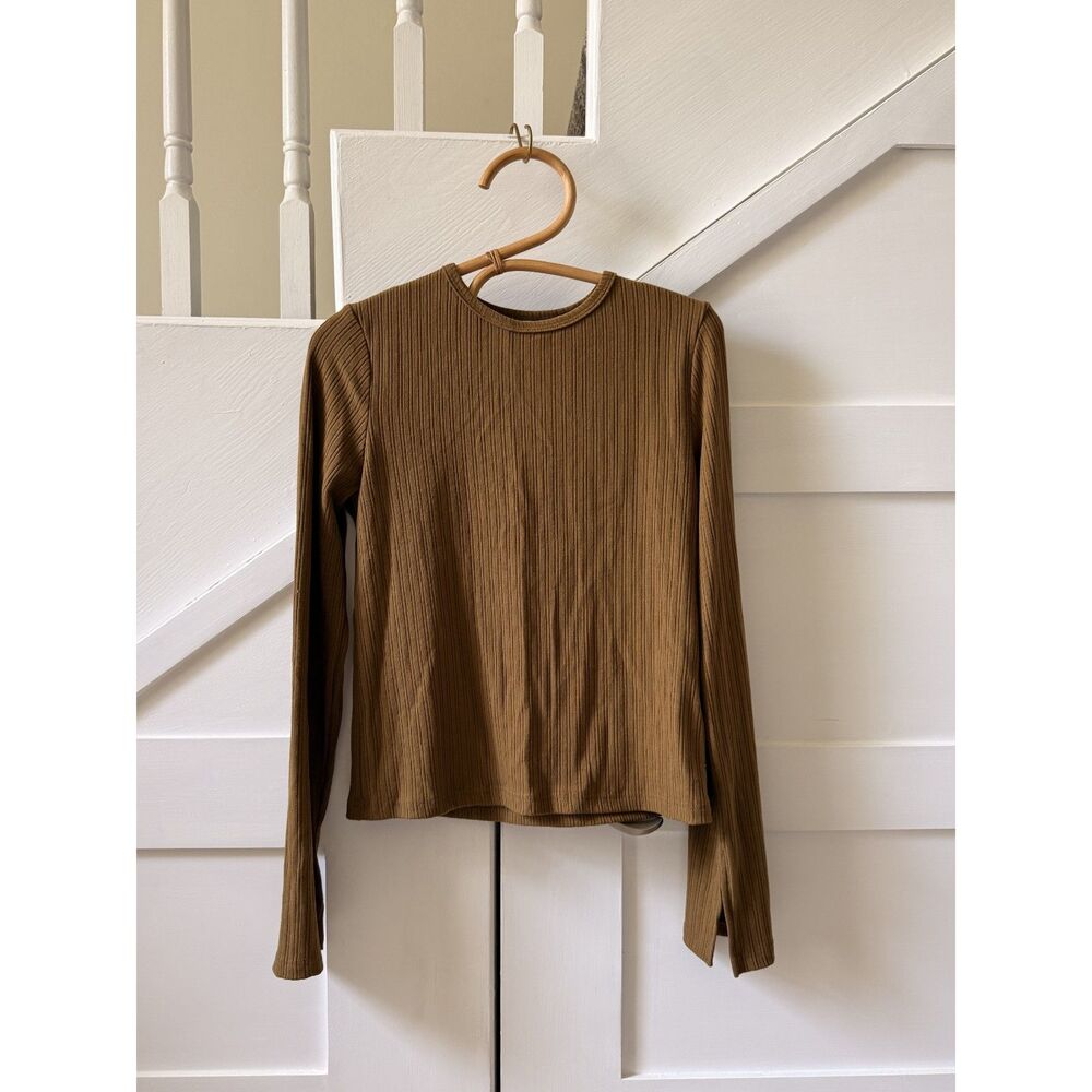 NWT Things Between Golden Olive Ribbed Long Sleeve Top | S